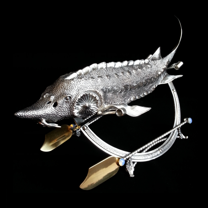 Silver-plated caviar bowl "Sturgeon on a stand"